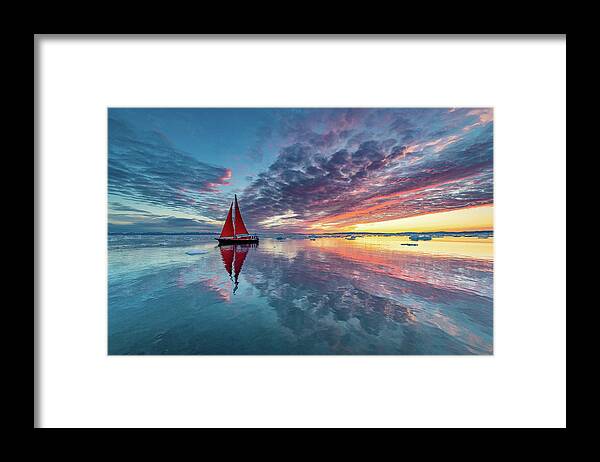 Greenland Framed Print featuring the photograph Greenland Fire Sky by Marc Pelissier