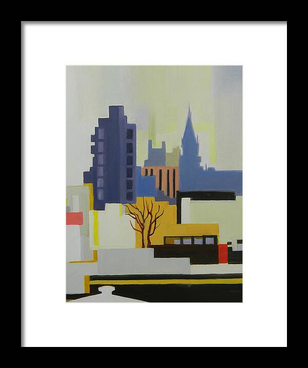 Cityscape Framed Print featuring the painting Greenpoint from Pulaski Bridge by Ron Erickson