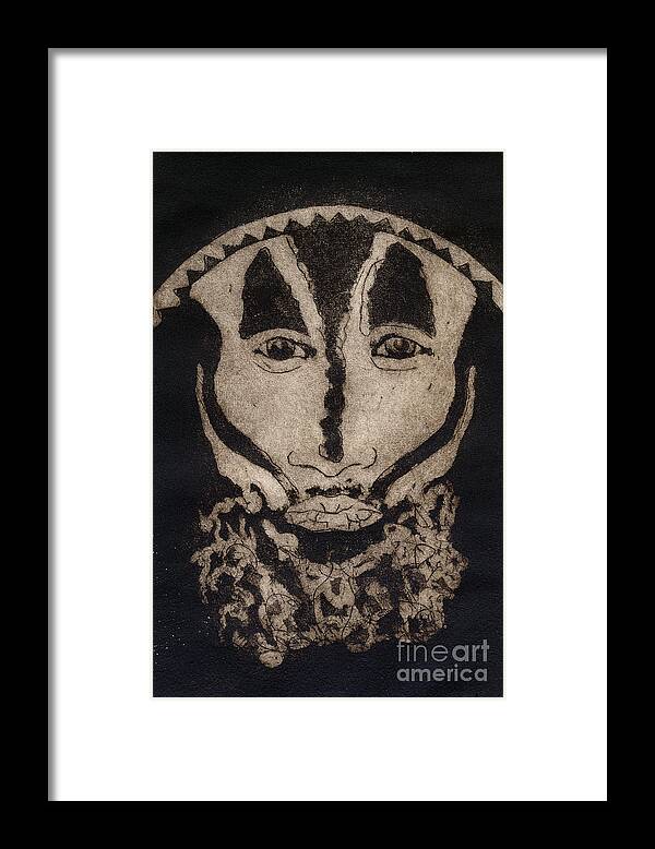 Plain Framed Print featuring the painting Greetings from New Guinea - Mask - Tribesmen - Tribesman - Tribal - Jefe - Chef de tribu by Helga Pohlen \ Urft Valley Art