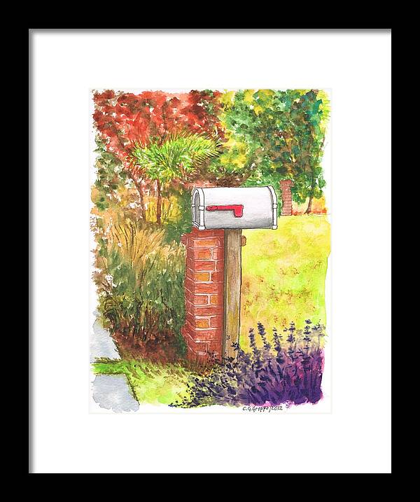 Nature Framed Print featuring the painting Grey mail box near the Fairfax Public Library - Los-Angeles - California by Carlos G Groppa