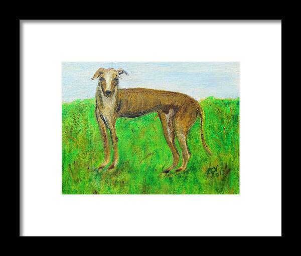 Greyhound Framed Print featuring the painting Greyhound Posing by Lucille Valentino
