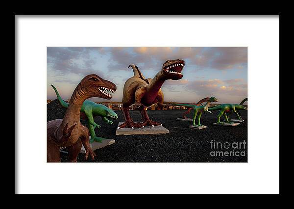 Concrete Dinosaurs Framed Print featuring the photograph Grey's Rock Shop by Gary Warnimont