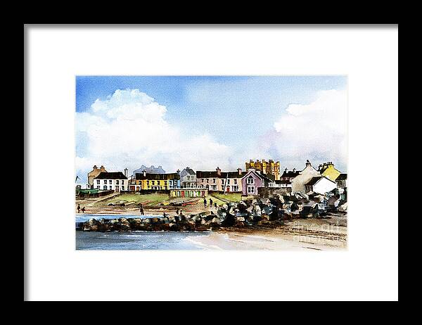 Val Byrne Framed Print featuring the painting Greystones North Beach Wicklow by Val Byrne