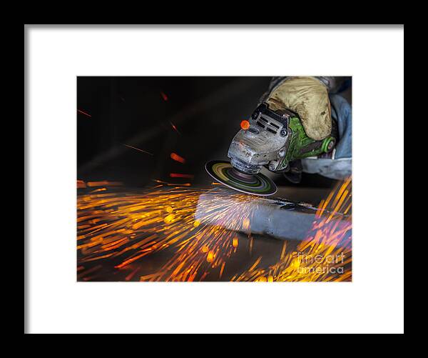 Welding Framed Print featuring the photograph Grinding In A Steel Factory by Anek Suwannaphoom