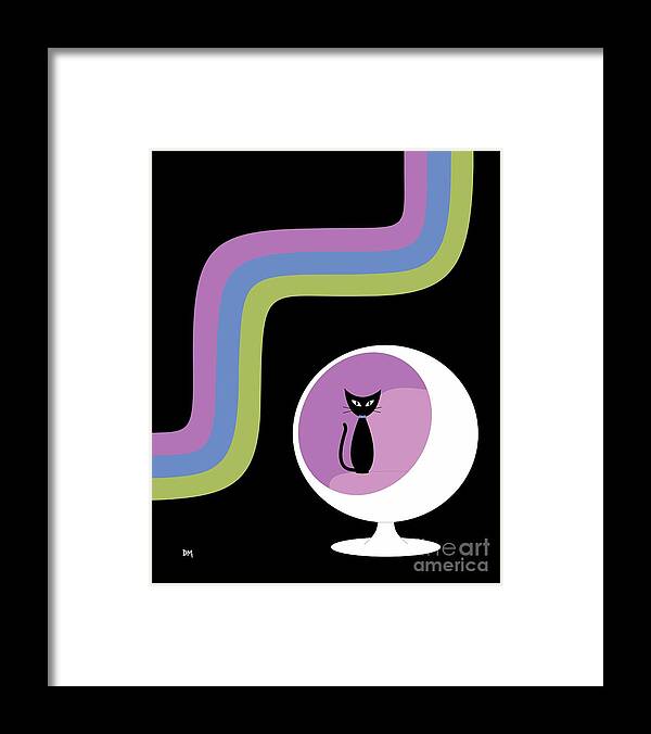 Black Cat Framed Print featuring the digital art Groovy Stripes 2 by Donna Mibus