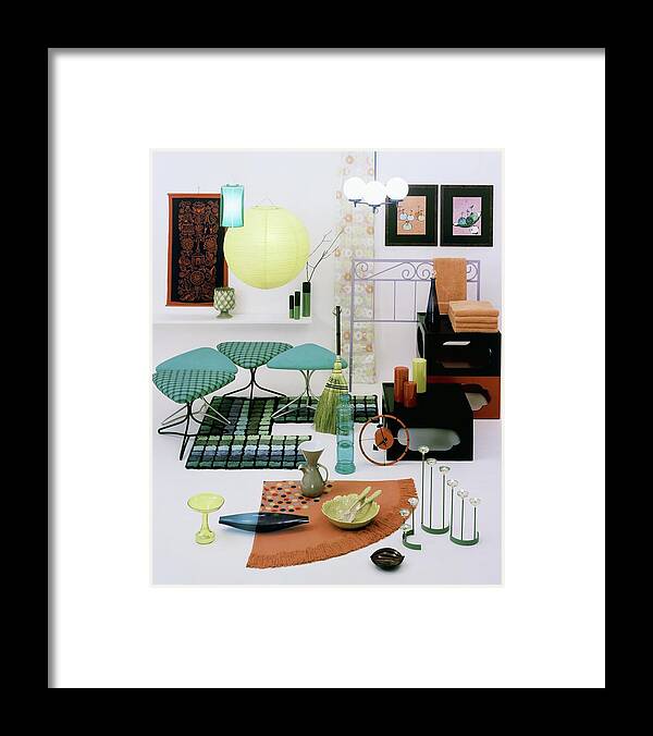 Home Framed Print featuring the photograph Group Of Furniture And Decorations In 1960 Colors by Tom Yee