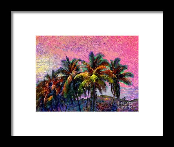 Sharkcrossing Framed Print featuring the digital art H Grove of Coconut Trees - Horizontal by Lyn Voytershark