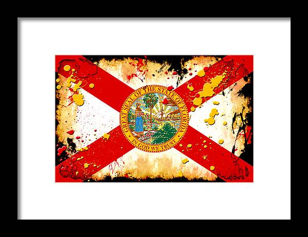 Florida Framed Print featuring the digital art Grunge and Splatter Florida Flag by David G Paul