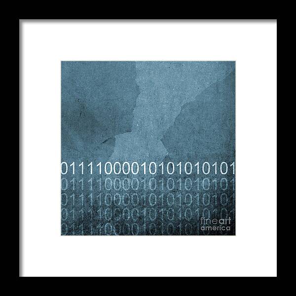 Blue Framed Print featuring the photograph Grunge Blue Binary Code Background by THP Creative