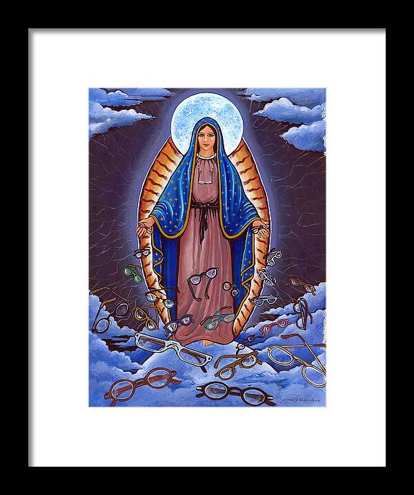 Virgin Of Guadalupe Framed Print featuring the painting GUADALUPE with Glasses by James RODERICK