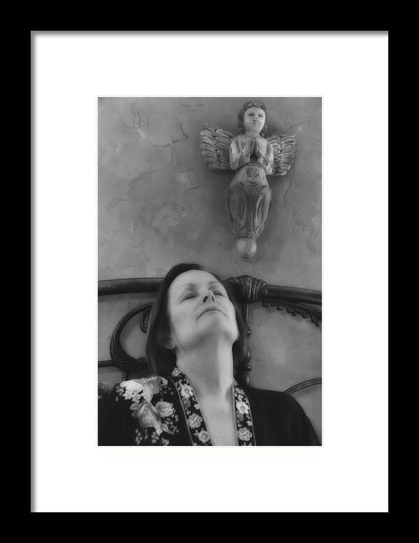Portrait Framed Print featuring the photograph Guardian Angel BW by Ron White