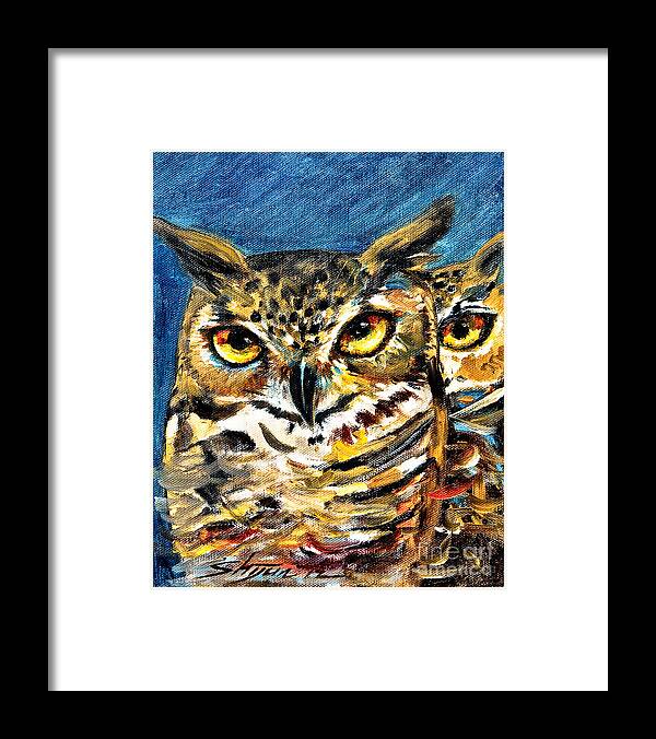 Owl Framed Print featuring the painting Guardian Owls by Shijun Munns