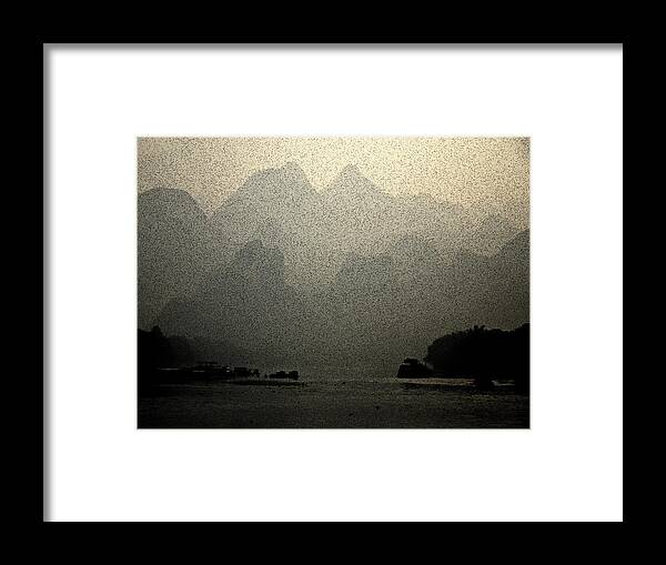 Guilin Framed Print featuring the photograph Guilin in Ink Outlines on Li River China by Sally Ross