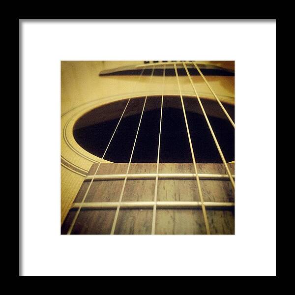 Acoustic Framed Print featuring the photograph Guitar Closeup by Liz Grimbeek