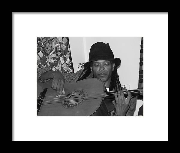 Musician Framed Print featuring the photograph Guitar Player Black Hat by Cleaster Cotton