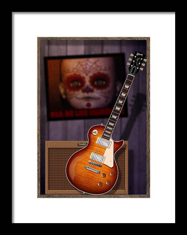 Gibson Les Paul Framed Print featuring the digital art Guitar Scene by WB Johnston