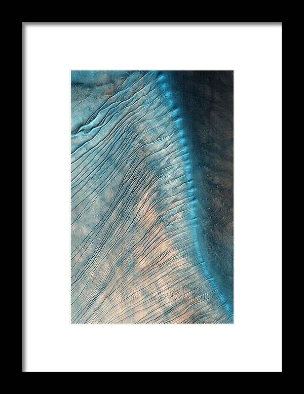 Russell Crater Framed Print featuring the photograph Gullies On A Martian Sand Dune by Nasa/jpl/university Of Arizona/science Photo Library