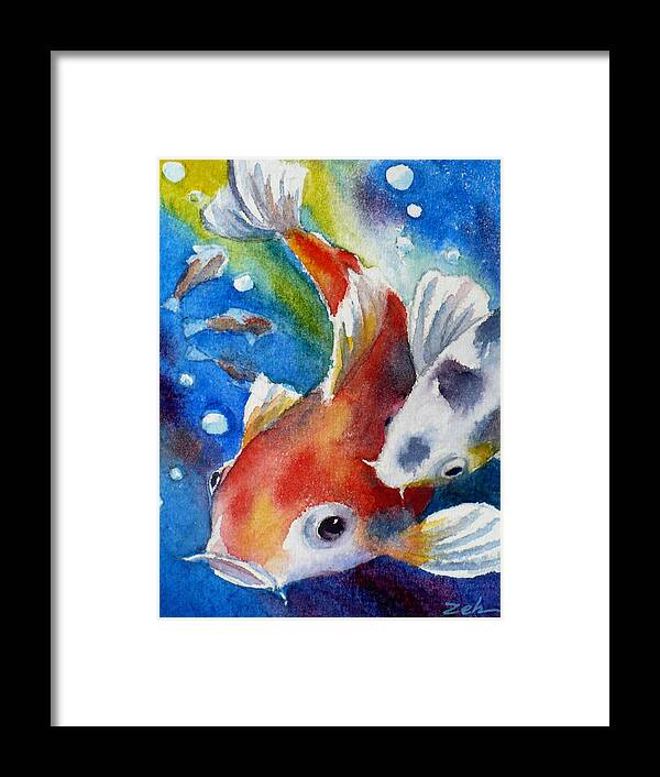 Animal Art Framed Print featuring the painting Gustave the Koi Fish by Janet Zeh