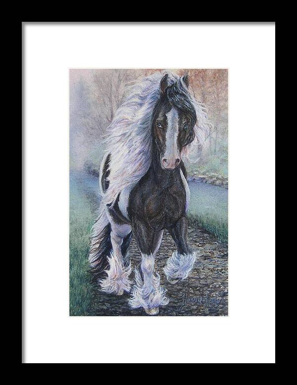 Horse Framed Print featuring the painting Foggy Morning Stroll Gypsy Horse by Denise Horne-Kaplan