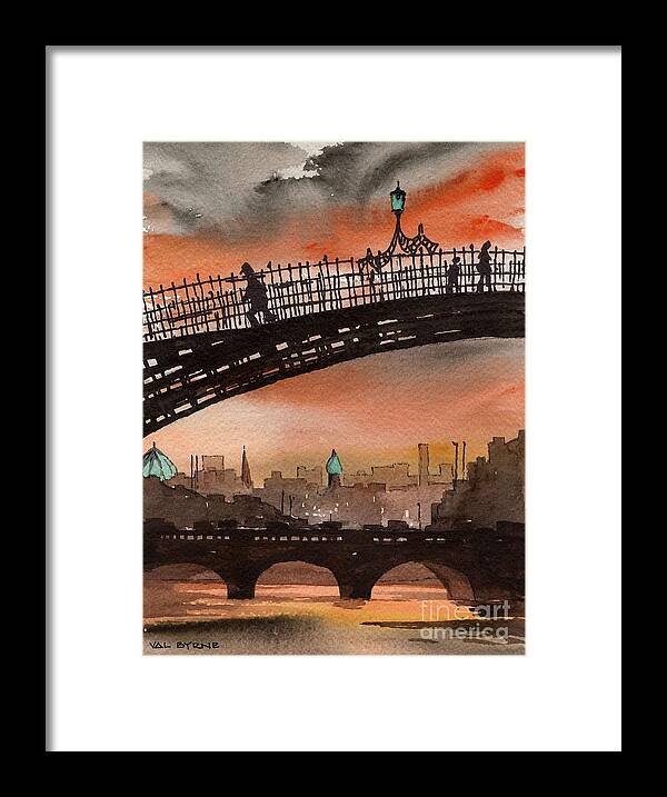 Val Byrne Framed Print featuring the painting F 763 Ha Penny Bridge Dublin 1 by Val Byrne
