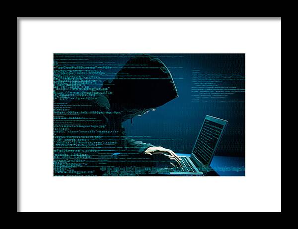 Stealing Framed Print featuring the photograph Hacker attacking internet by Xijian
