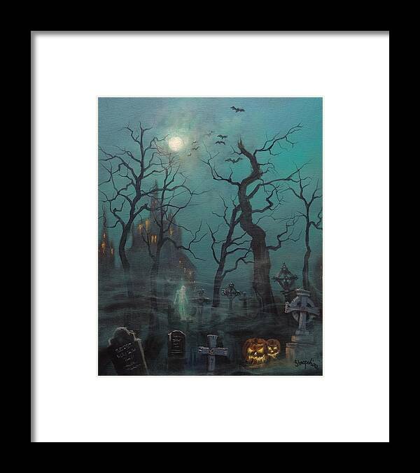  Cemetery Framed Print featuring the painting Halloween Ghost by Tom Shropshire
