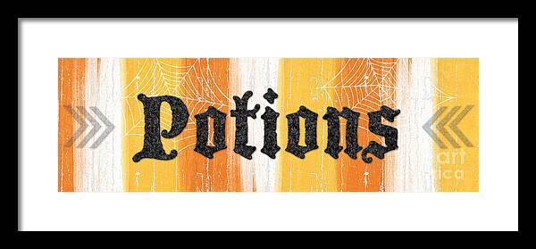 Potions Framed Print featuring the painting Halloween Potions Sign by Linda Woods