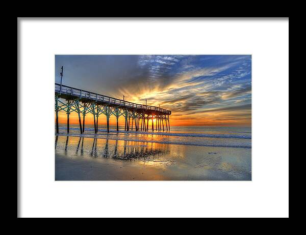 Sunrise Framed Print featuring the photograph Halo Pier Sunrise by Robbie Bischoff