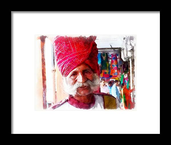 Handsome Framed Print featuring the photograph Handsome Doorman Turban India Rajasthan Jaipur by Sue Jacobi