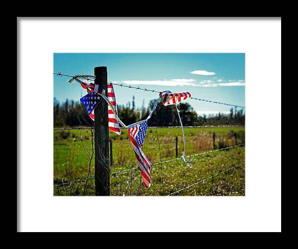 Flag Framed Print featuring the photograph Hanging On - The American Spirit by William Patrick and Sharon Cummings by Sharon Cummings