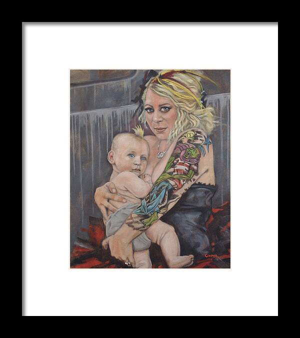 Mother Framed Print featuring the painting Hannah and Asher by Todd Cooper