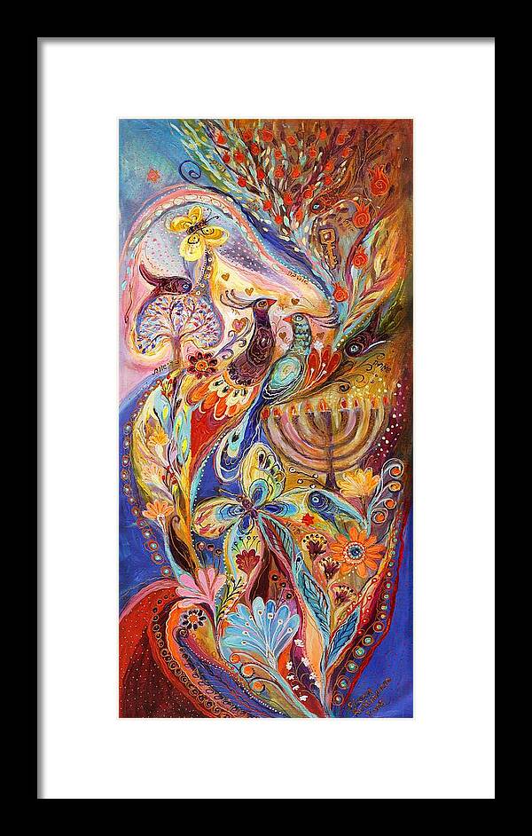 Modern Jewish Art Framed Print featuring the painting Hanukkah in Magic Garden by Elena Kotliarker