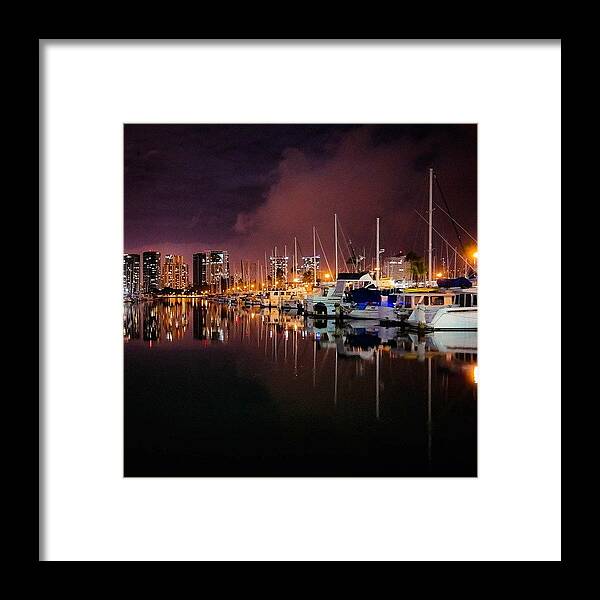 Water Framed Print featuring the photograph Ala Wei Harbor Reflection by Ryan Del Rosario