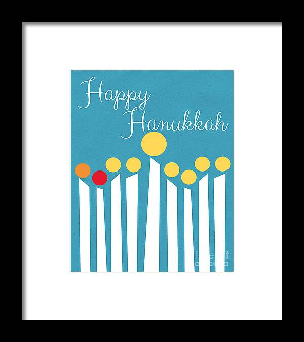 Menorah Framed Print featuring the mixed media Happy Hanukkah Menorah Card by Linda Woods