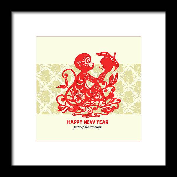 Chinese Culture Framed Print featuring the digital art Happy New Year, Year Of The Monkey 2016 by Ly86
