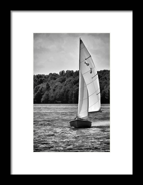 Sailboat. Sailing Boat Framed Print featuring the photograph Happy Sailing Black and White by Sandi OReilly