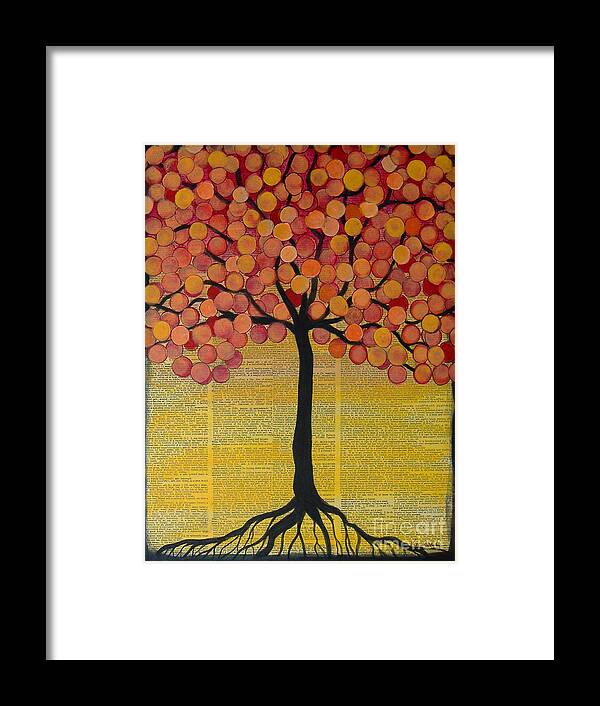 Tree Framed Print featuring the mixed media Happy Tree In Orange by Lee Owenby
