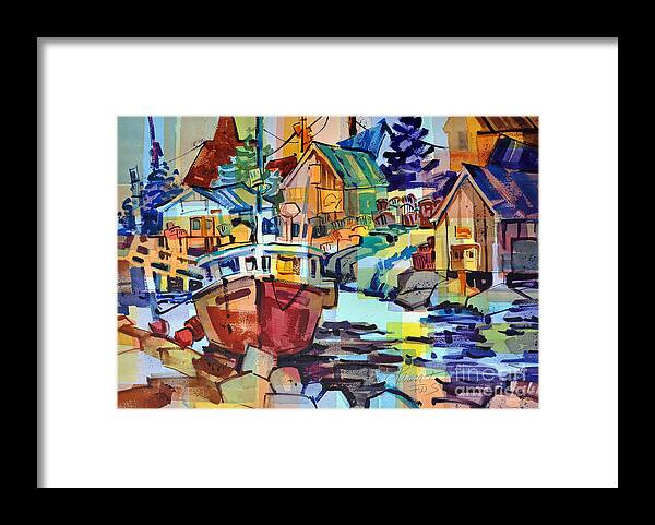 Fishing Boats Framed Print featuring the painting Harbor Glow by Roger Parent
