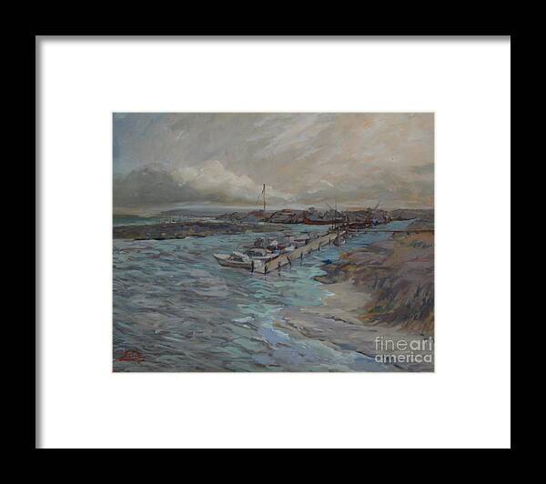 Seascapes Framed Print featuring the painting Harbor View at Avalon by Monica Elena