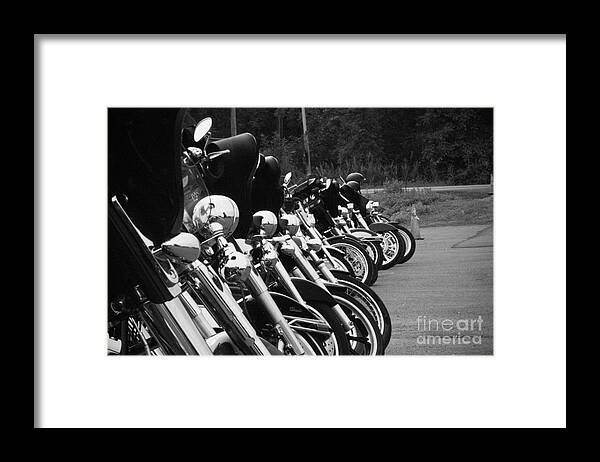 Jim Lepard Framed Print featuring the photograph Harleys all in a row by Jim Lepard