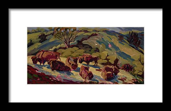 Buffalo Framed Print featuring the painting Hart Ranch Buffalo by Jane Thorpe