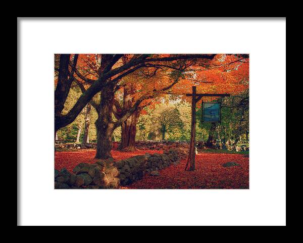 Hartwell Tavern Framed Print featuring the photograph Hartwell tavern under orange fall foliage by Jeff Folger