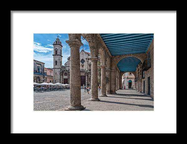 Cuba Havana Framed Print featuring the photograph Havana Cathedral and porches. Cuba by Juan Carlos Ferro Duque