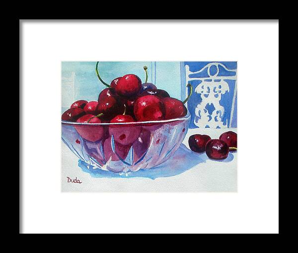 Still Life Framed Print featuring the painting Have a Bing Cherry Go Ahead Try em by Susan Duda
