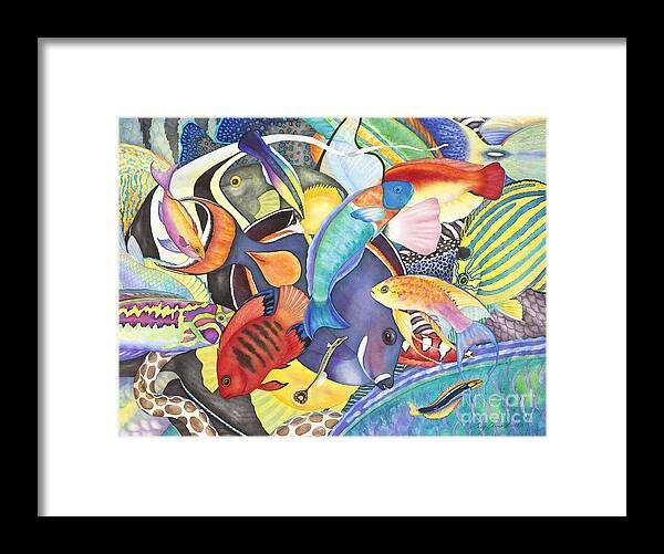 Animals Framed Print featuring the painting Hawaiian Fishes All the Way Down by Lucy Arnold