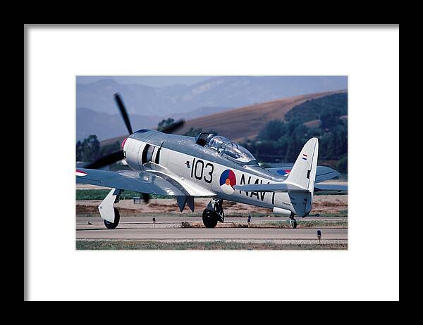Airplane Framed Print featuring the photograph Hawker Sea Fury NX51SF Taxiing Camarillo August 23 2003 by Brian Lockett