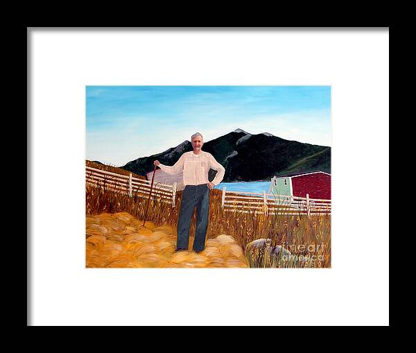 Haymaker Framed Print featuring the painting Haymaker with Pitchfork by Barbara A Griffin