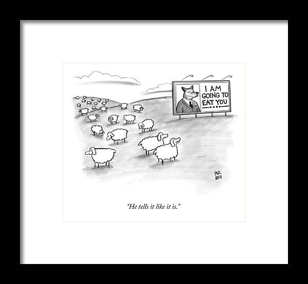 Sheep Framed Print featuring the drawing He Tells It Like It Is by Paul Noth