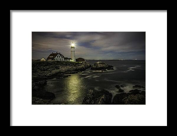Lighthouse Framed Print featuring the photograph Head Light by Night by Donald Brown