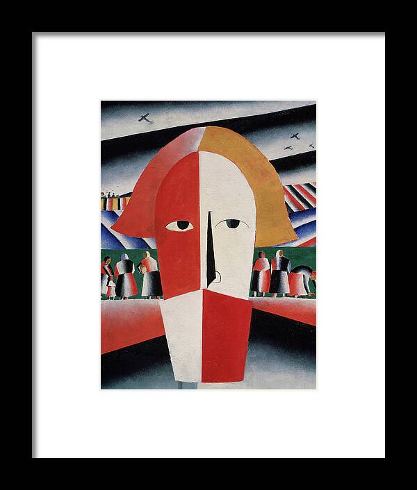 Head; Face; Peasant; Pesants; Worker; Workers; Working; Proletariat; Aeroplane; Aeroplanes; Airplane; Airplanes; Plane; Planes; Stylised; Primitive; Geometry; Geomtetric; Cubo-futurism; Cubo-futurist; Suprematist; Suprematism;black Framed Print featuring the painting Head of a Peasant by Kazimir Malevich